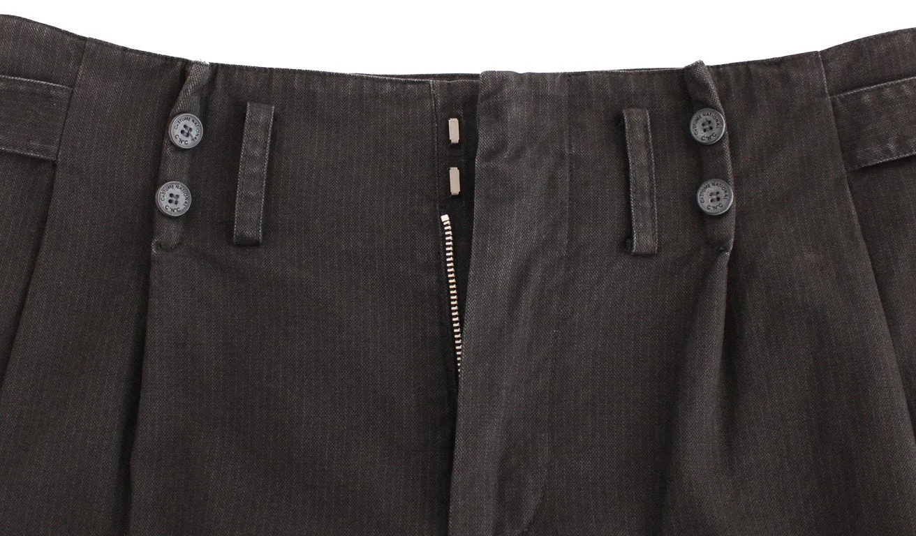 Gray striped cotton stretch casual pants