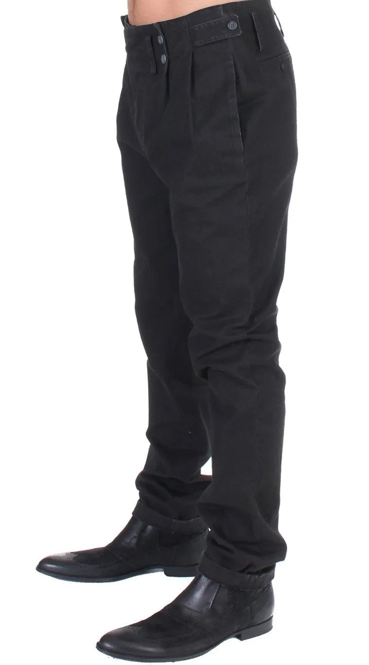Gray striped cotton stretch casual pants