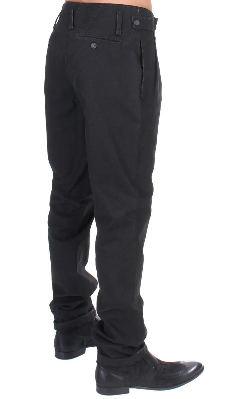 Gray striped cotton stretch casual pants