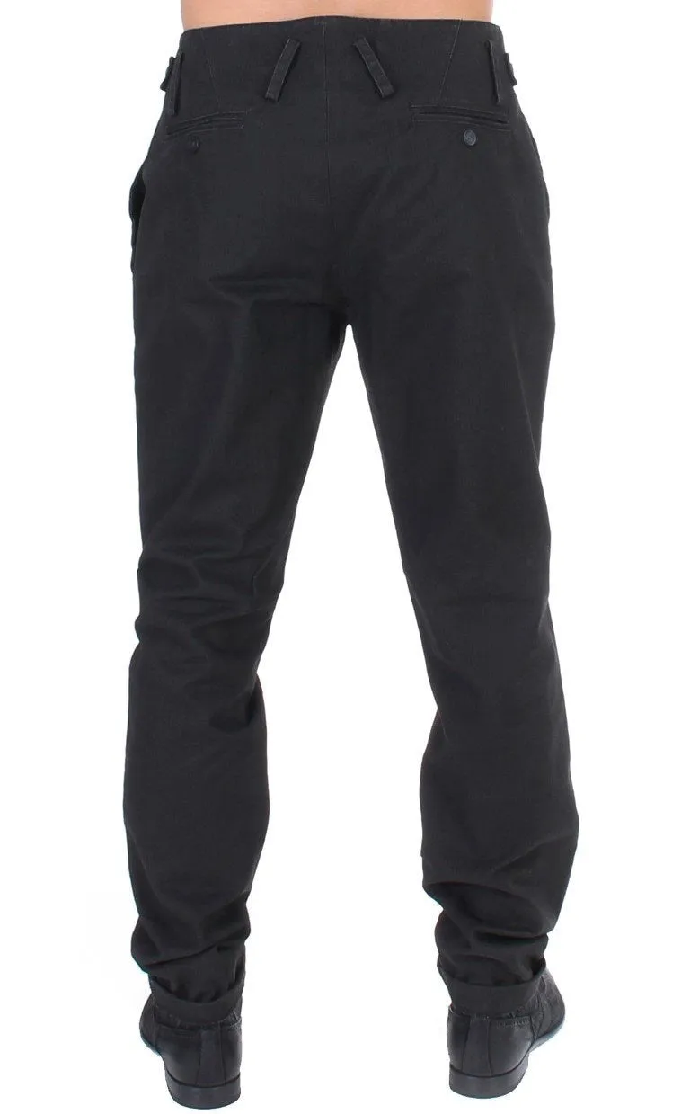 Gray striped cotton stretch casual pants