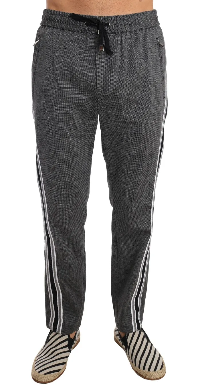 Gray Wool Casual White Strip Pants