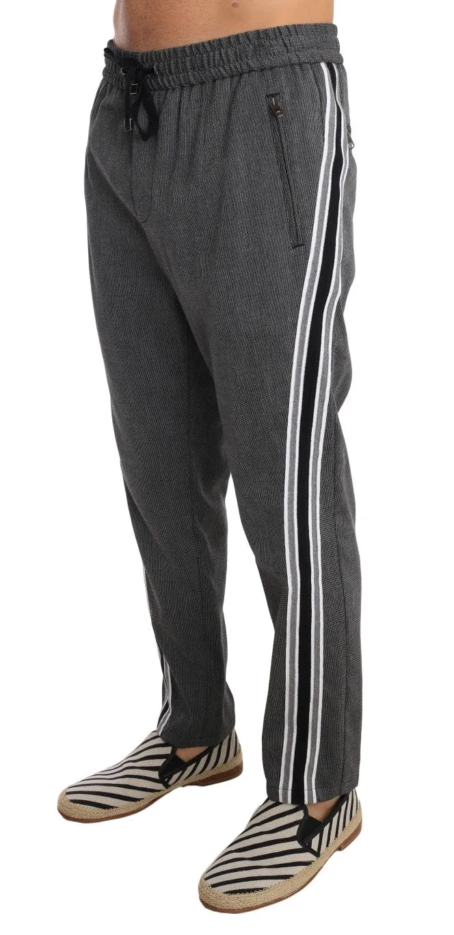 Gray Wool Casual White Strip Pants