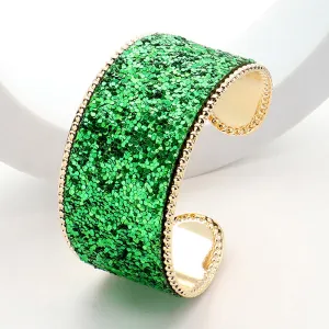 Green Glitter Fun Fashion Cuff Bracelet | Outfit of Choice Bracelet |  644059