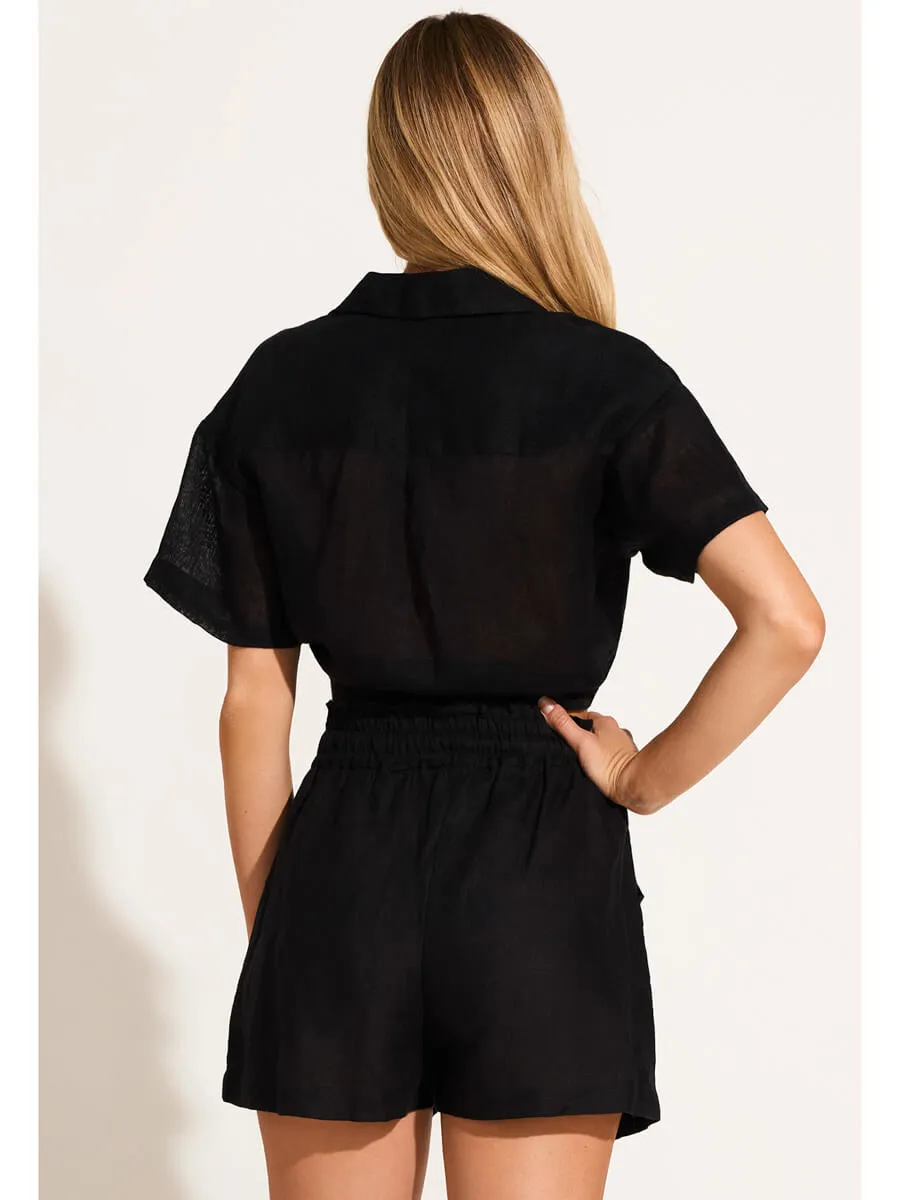 Hana Cropped Shirt in Black EcoLinen
