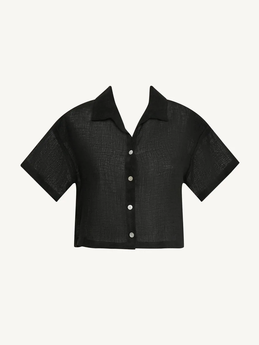 Hana Cropped Shirt in Black EcoLinen