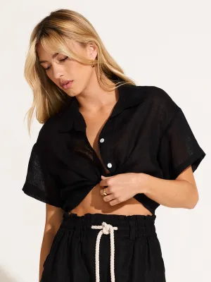 Hana Cropped Shirt in Black EcoLinen