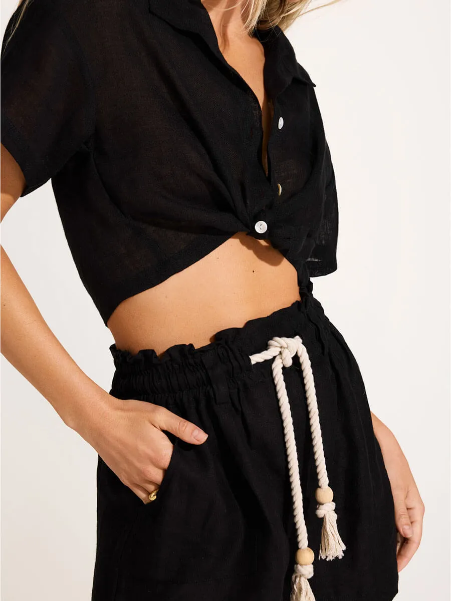 Hana Cropped Shirt in Black EcoLinen