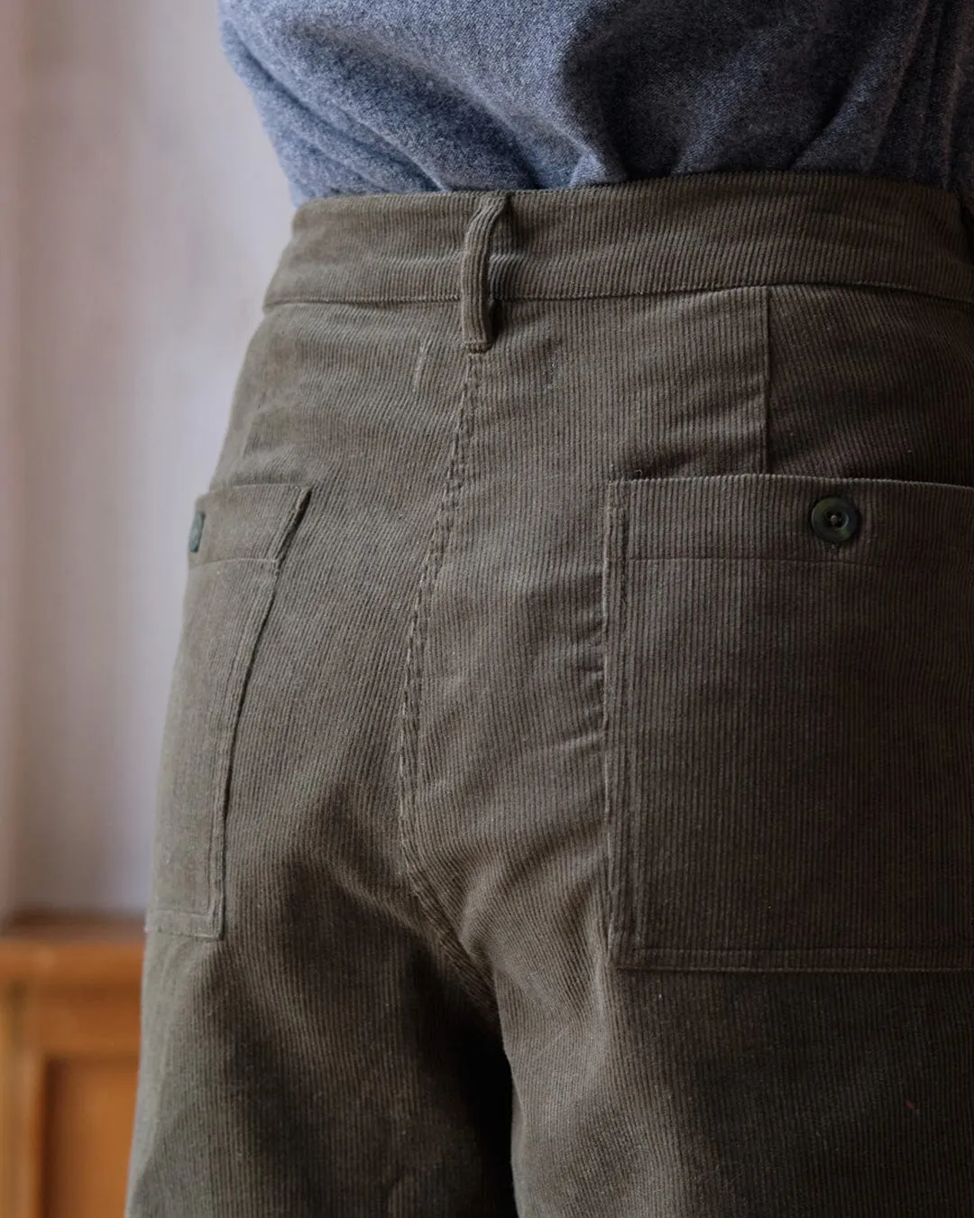 Harper Cotton Wide Leg Trousers | Olive Cord