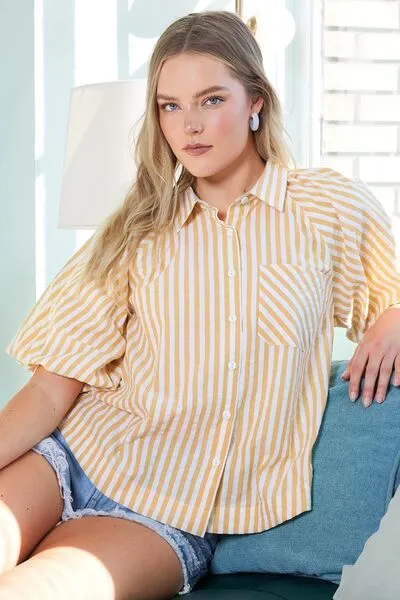 Hazel Blues® |  Mittoshop Button Down Striped Puff Sleeve Shirt