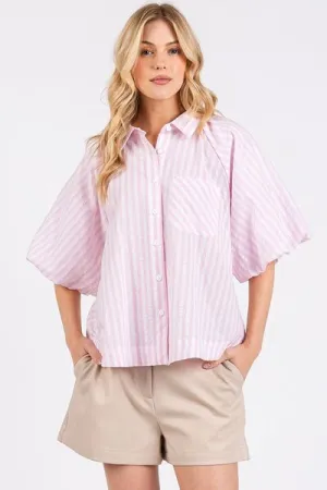 Hazel Blues® |  Mittoshop Button Down Striped Puff Sleeve Shirt