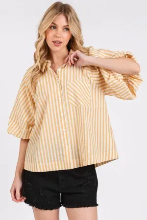 Hazel Blues® |  Mittoshop Button Down Striped Puff Sleeve Shirt