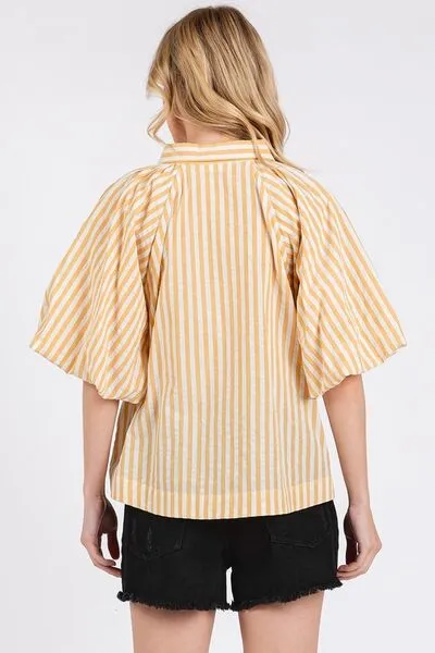 Hazel Blues® |  Mittoshop Button Down Striped Puff Sleeve Shirt