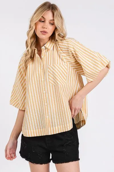 Hazel Blues® |  Mittoshop Button Down Striped Puff Sleeve Shirt