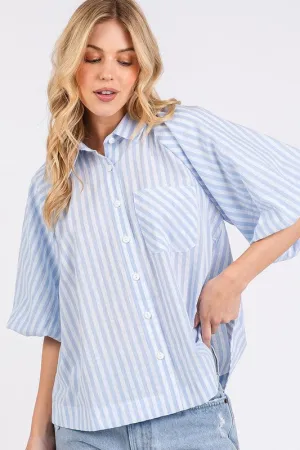 Hazel Blues® |  Mittoshop Button Down Striped Puff Sleeve Shirt