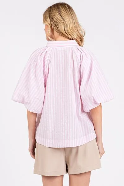 Hazel Blues® |  Mittoshop Button Down Striped Puff Sleeve Shirt