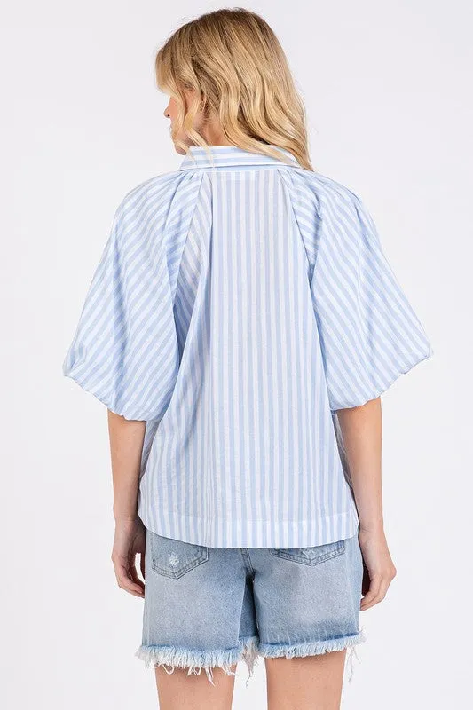 Hazel Blues® |  Mittoshop Button Down Striped Puff Sleeve Shirt