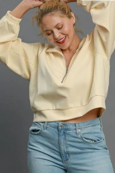 Hazel Blues® | Umgee Half Zip Cropped Sweatshirt