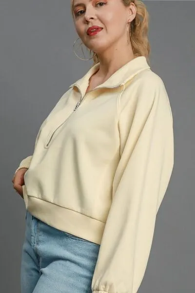 Hazel Blues® | Umgee Half Zip Cropped Sweatshirt