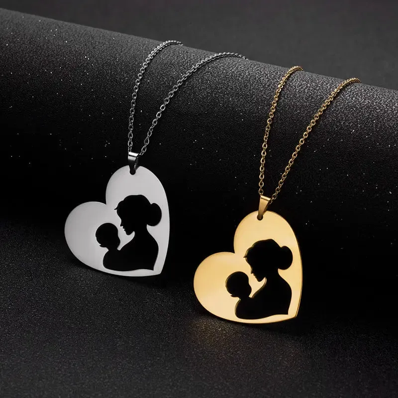 Heart Mom Baby Pendant Necklace For Women Jewelry Gift Child