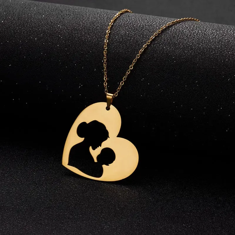 Heart Mom Baby Pendant Necklace For Women Jewelry Gift Child