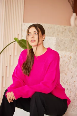 High Low Sweater | Fuchsia