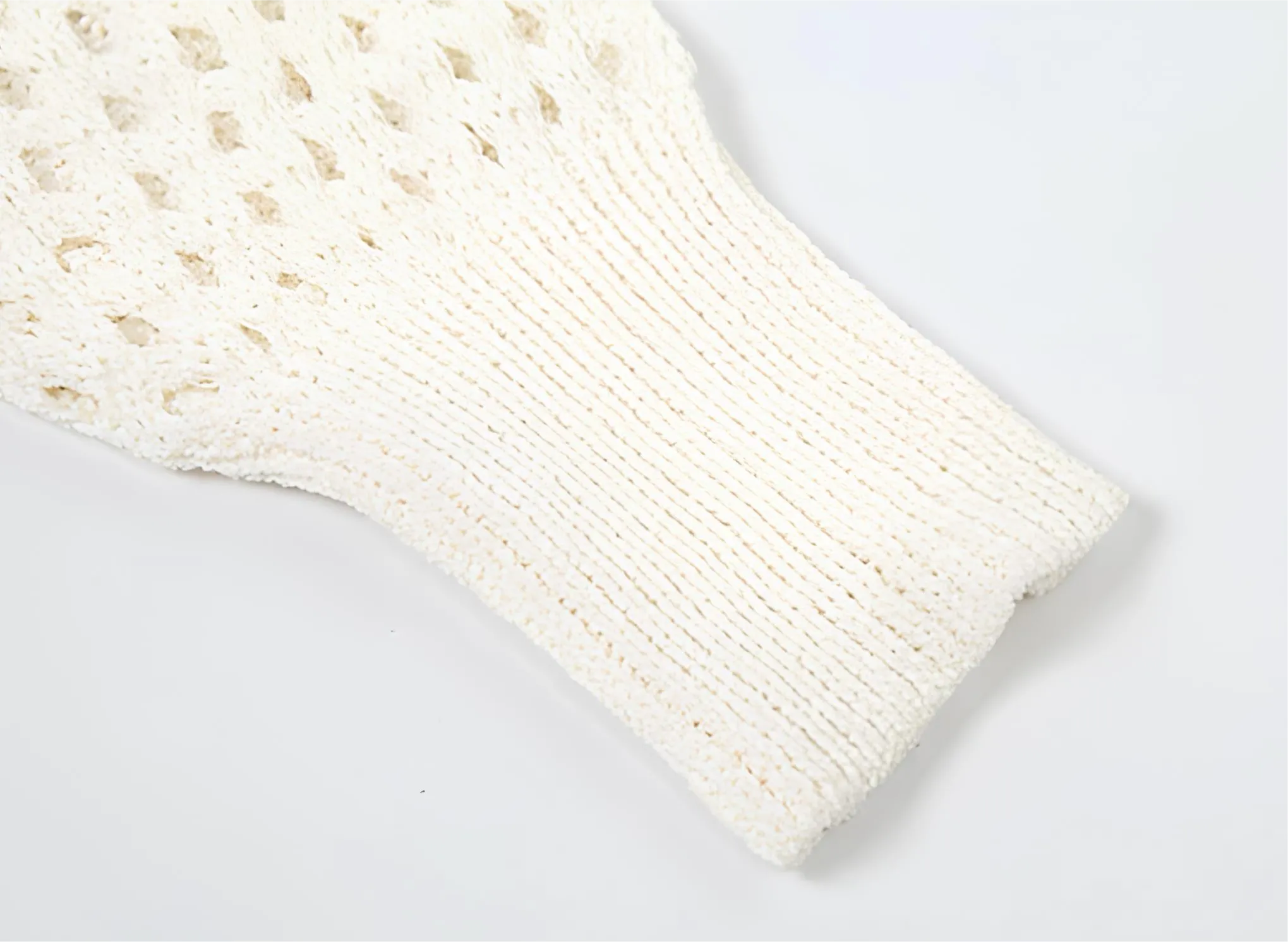 Hollow Stripe Crochet Crop Sweater – Y2K Full Sleeve Zip Knit Jacket