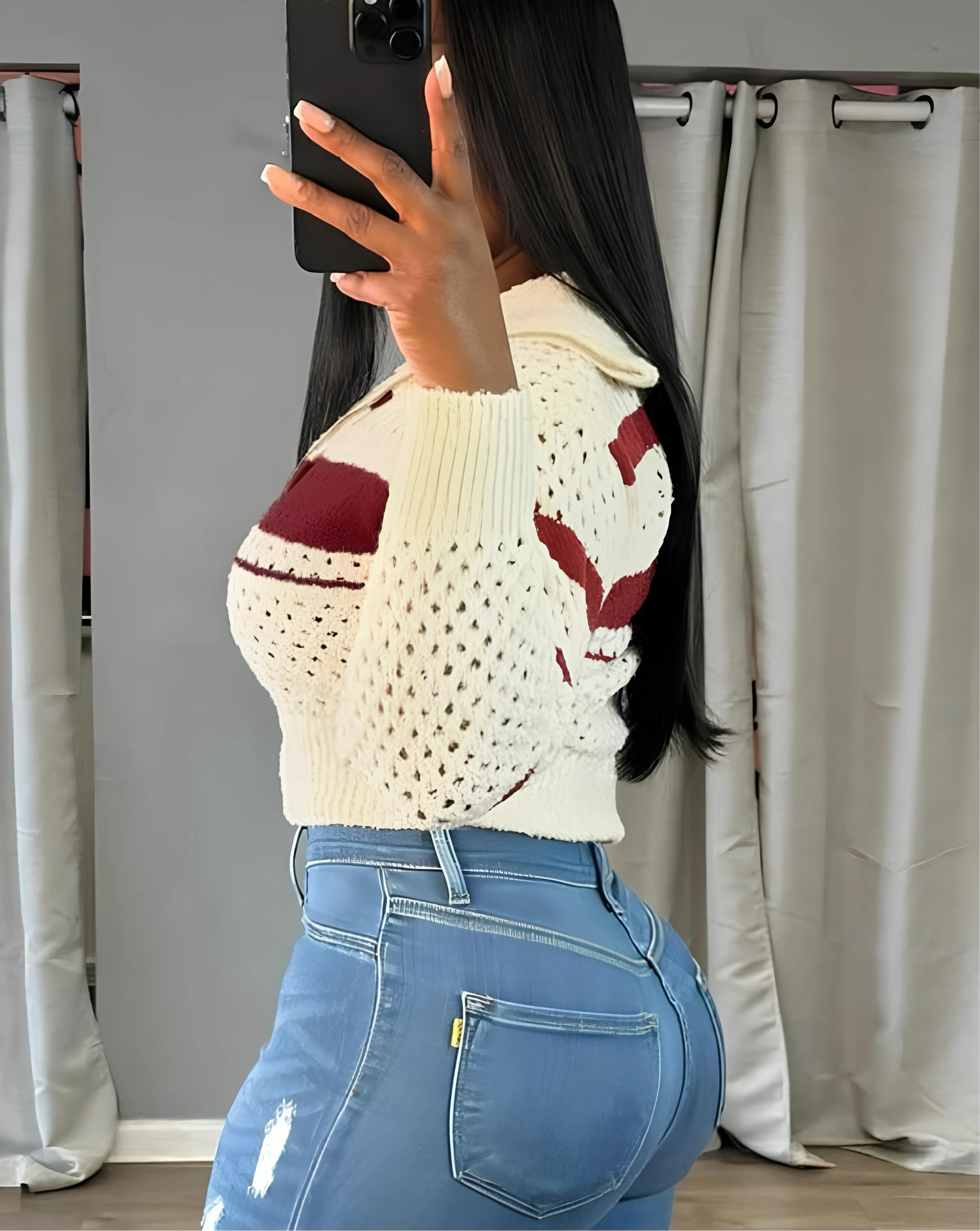 Hollow Stripe Crochet Crop Sweater – Y2K Full Sleeve Zip Knit Jacket