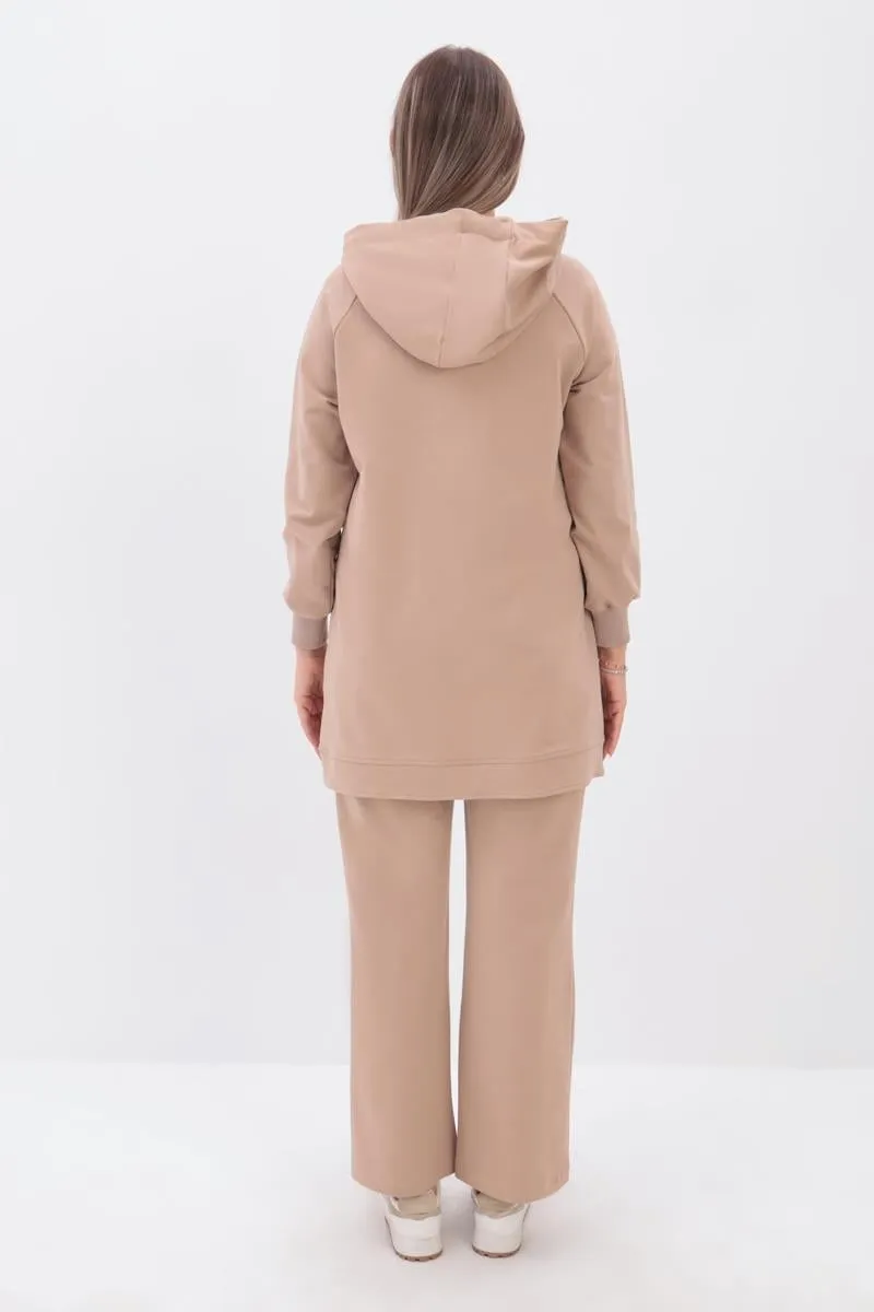 Hooded Wide-Leg Tracksuit Set | Beige