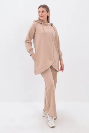 Hooded Wide-Leg Tracksuit Set | Beige