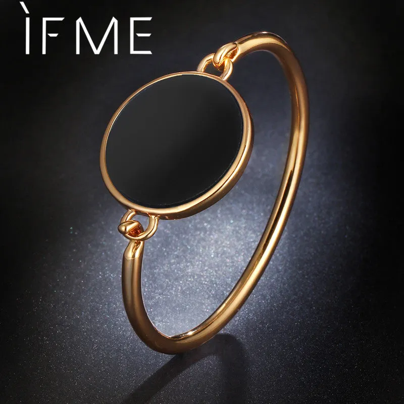 IF ME Trendy New Arrival Alloy Metal Round Disc Bangles Bracelets for Women Female Gold And Silver Color Open Cuff Minimalist