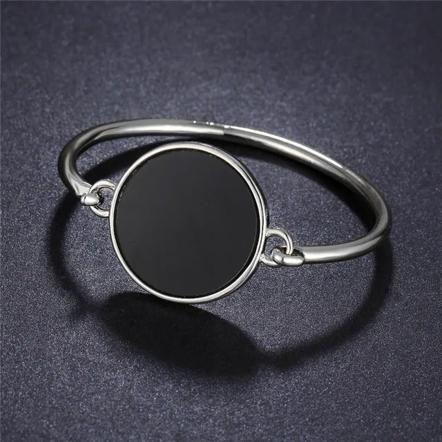 IF ME Trendy New Arrival Alloy Metal Round Disc Bangles Bracelets for Women Female Gold And Silver Color Open Cuff Minimalist