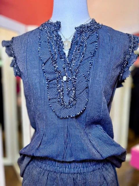 Ivy Jane Stripe Ruffle Top Navy