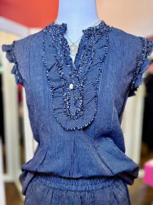 Ivy Jane Stripe Ruffle Top Navy