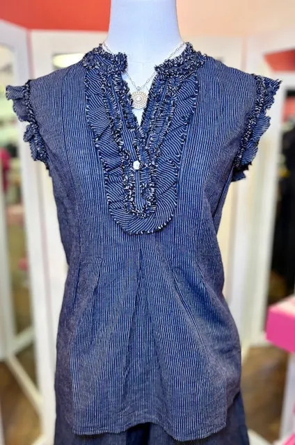 Ivy Jane Stripe Ruffle Top Navy