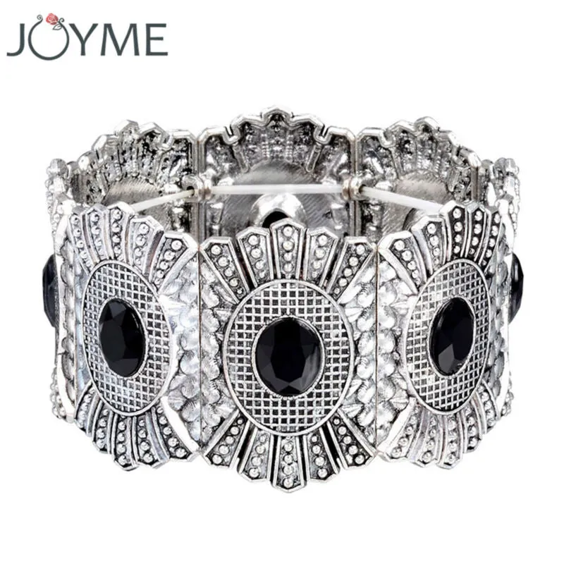 Joyme design retro elastic strand charm bracelet tibetan silver plated wide cuff bracelet & bangle for women vintage boho style