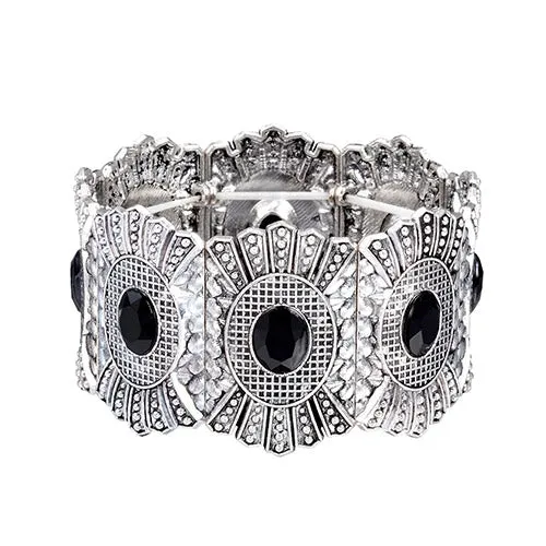 Joyme design retro elastic strand charm bracelet tibetan silver plated wide cuff bracelet & bangle for women vintage boho style