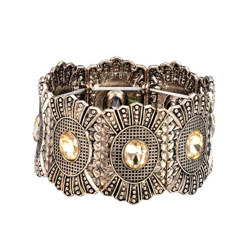 Joyme design retro elastic strand charm bracelet tibetan silver plated wide cuff bracelet & bangle for women vintage boho style