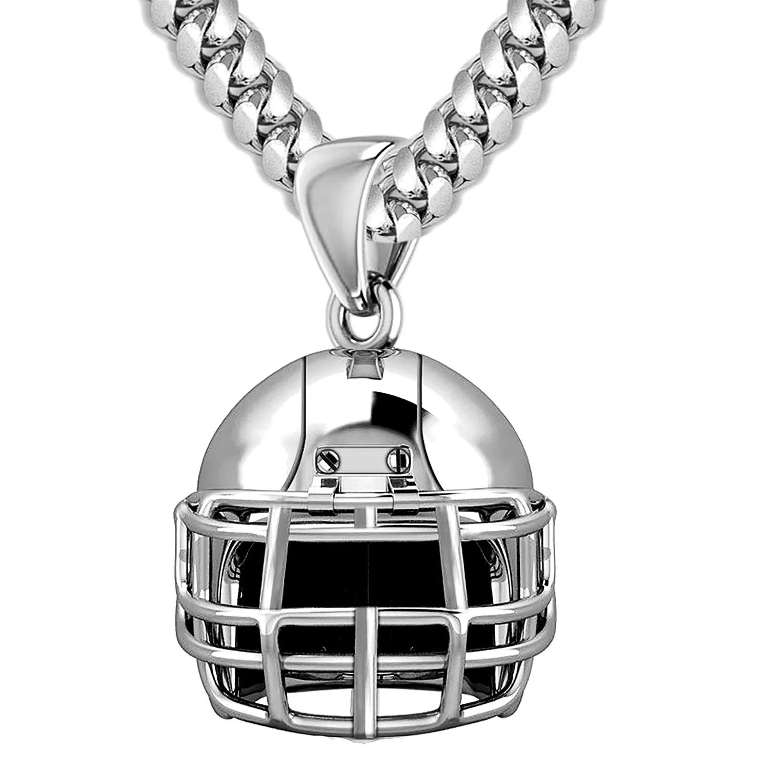 Large 925 Sterling Silver 3D Football Helmet Pendant Necklace, 22mm