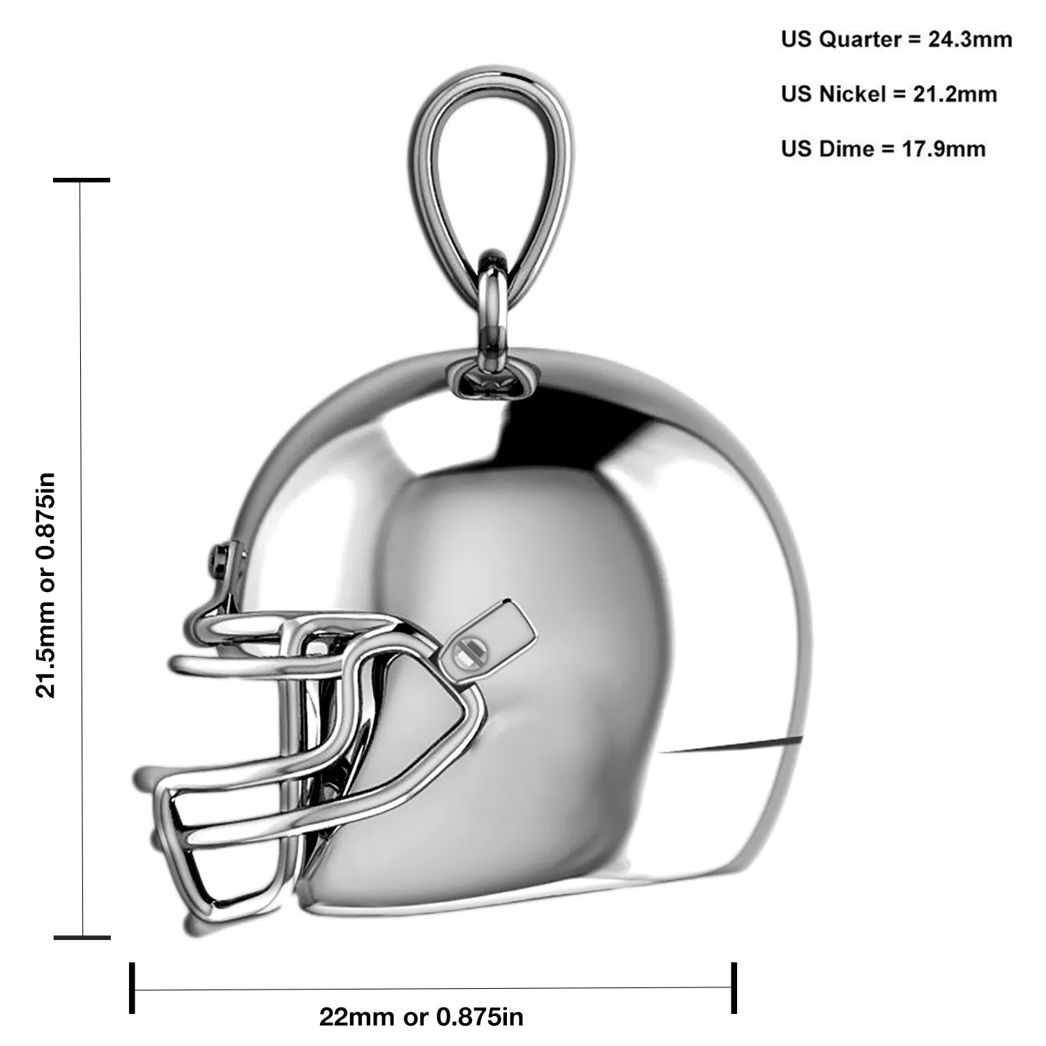Large 925 Sterling Silver 3D Football Helmet Pendant Necklace, 22mm