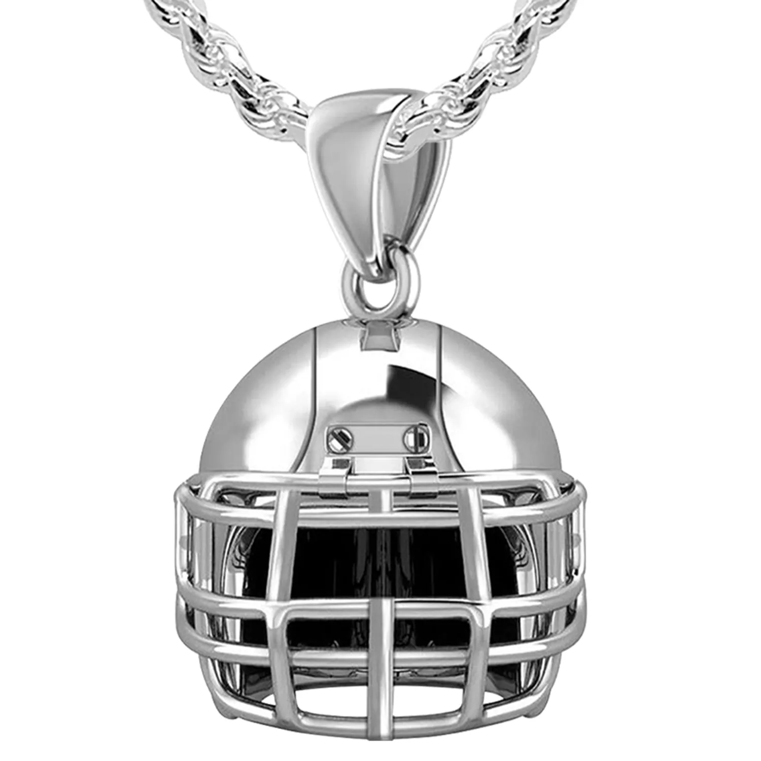 Large 925 Sterling Silver 3D Football Helmet Pendant Necklace, 22mm