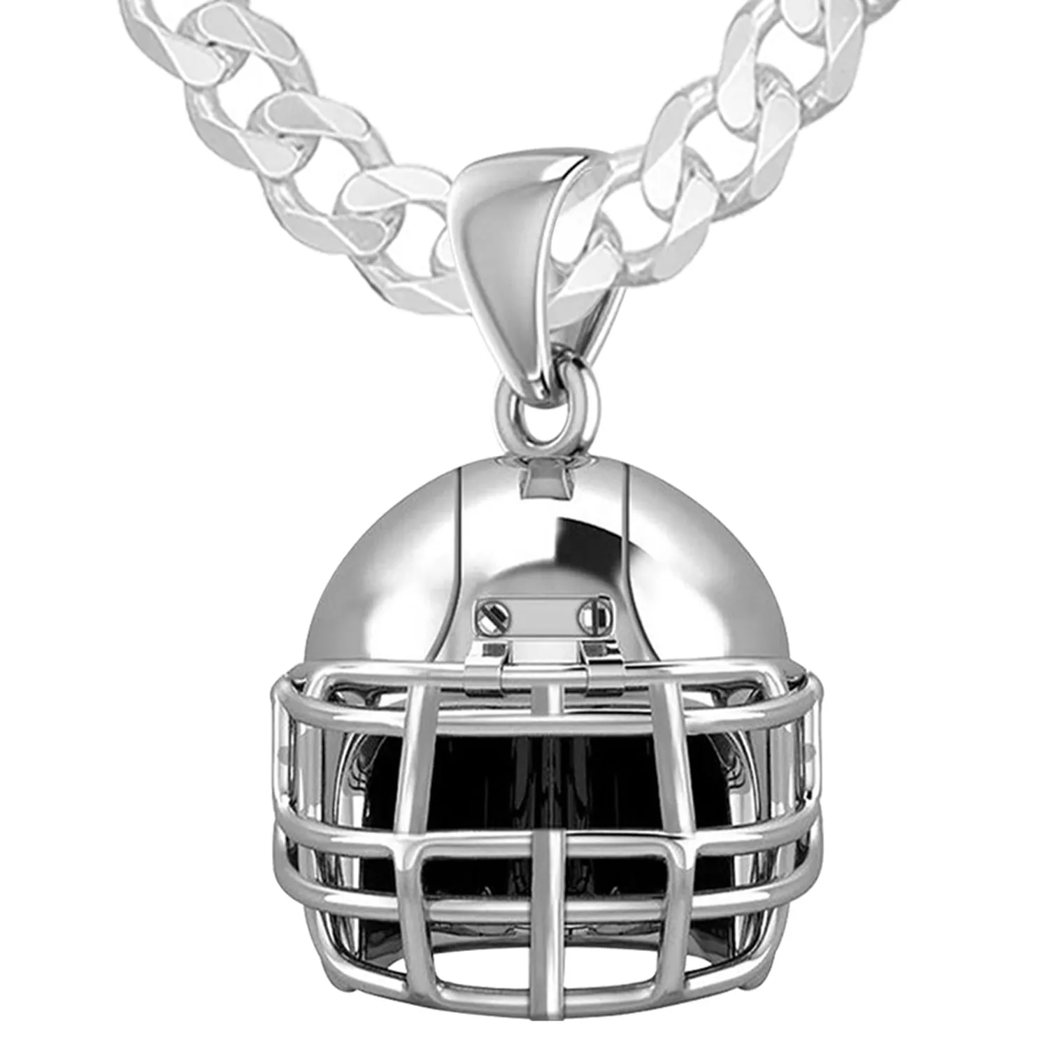 Large 925 Sterling Silver 3D Football Helmet Pendant Necklace, 22mm