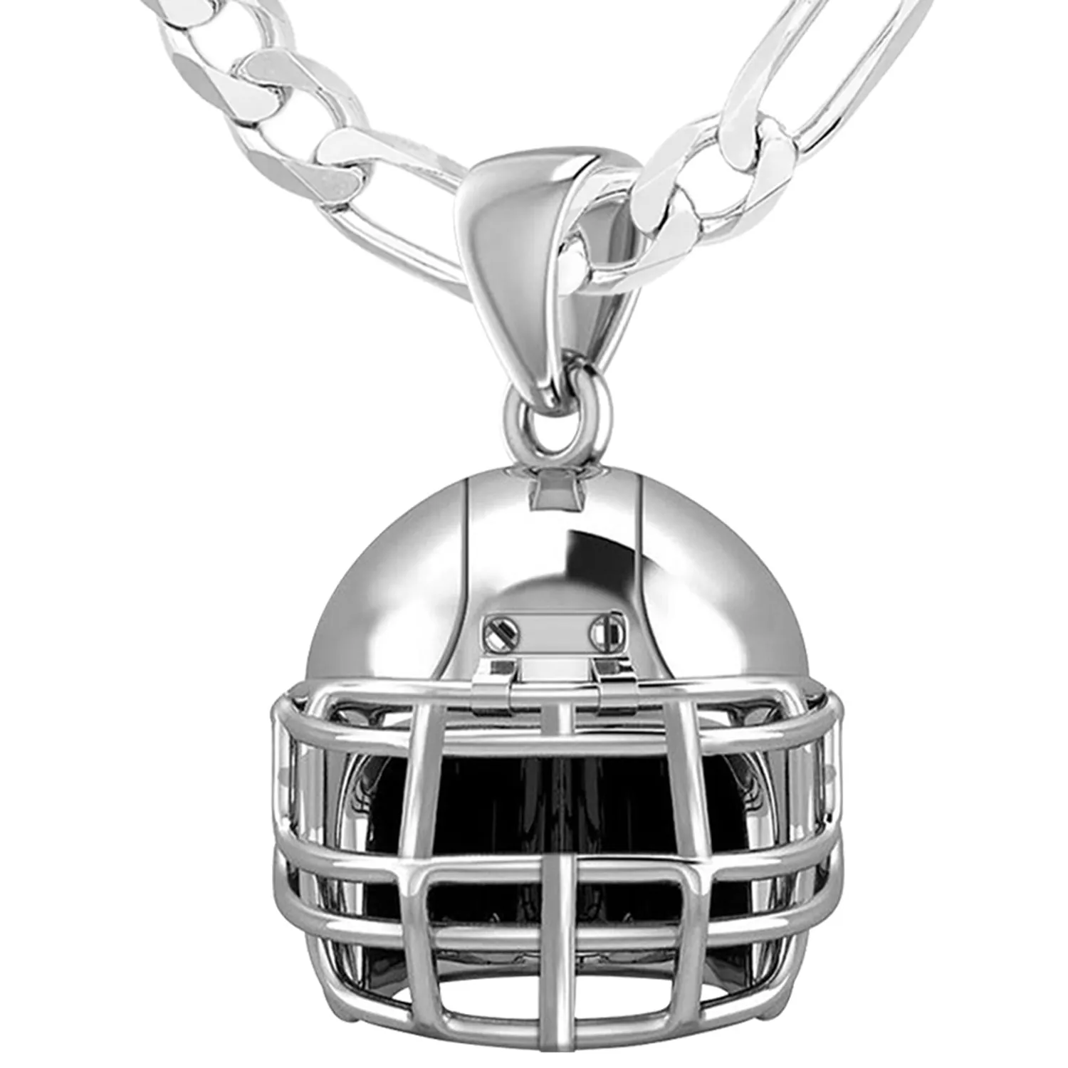 Large 925 Sterling Silver 3D Football Helmet Pendant Necklace, 22mm