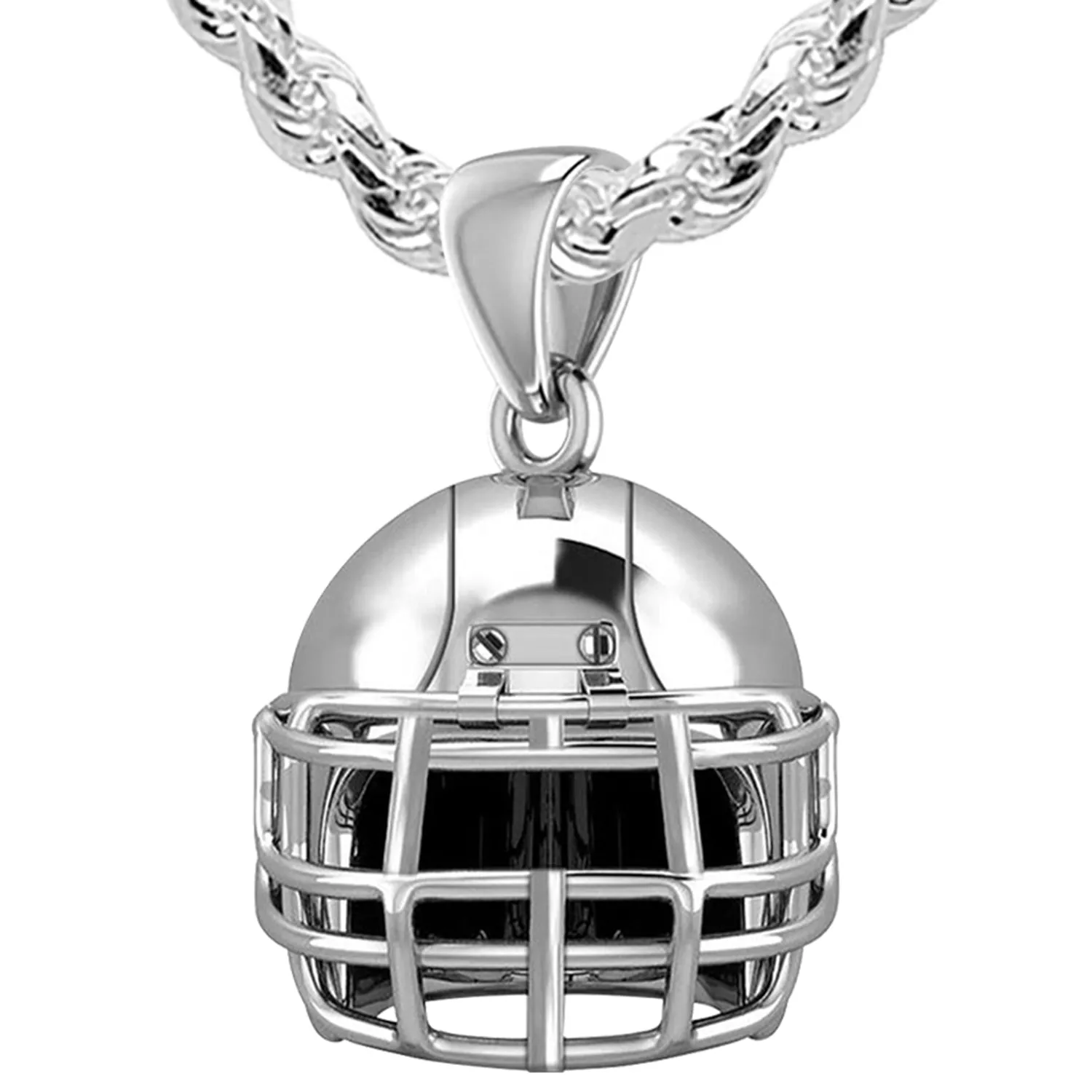 Large 925 Sterling Silver 3D Football Helmet Pendant Necklace, 22mm