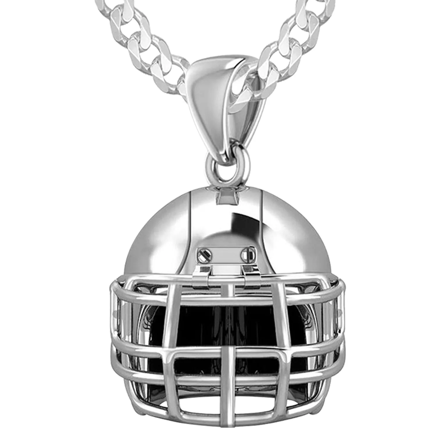 Large 925 Sterling Silver 3D Football Helmet Pendant Necklace, 22mm