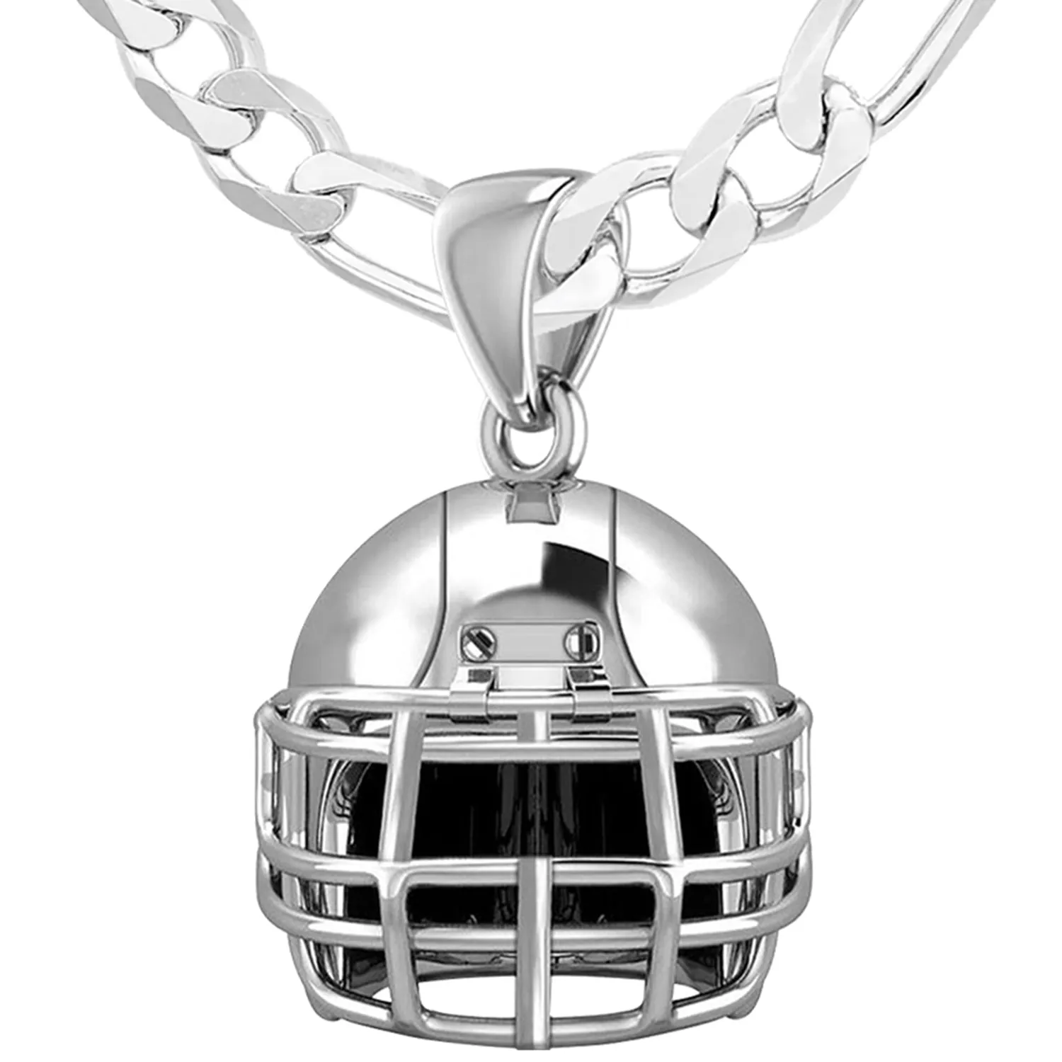 Large 925 Sterling Silver 3D Football Helmet Pendant Necklace, 22mm