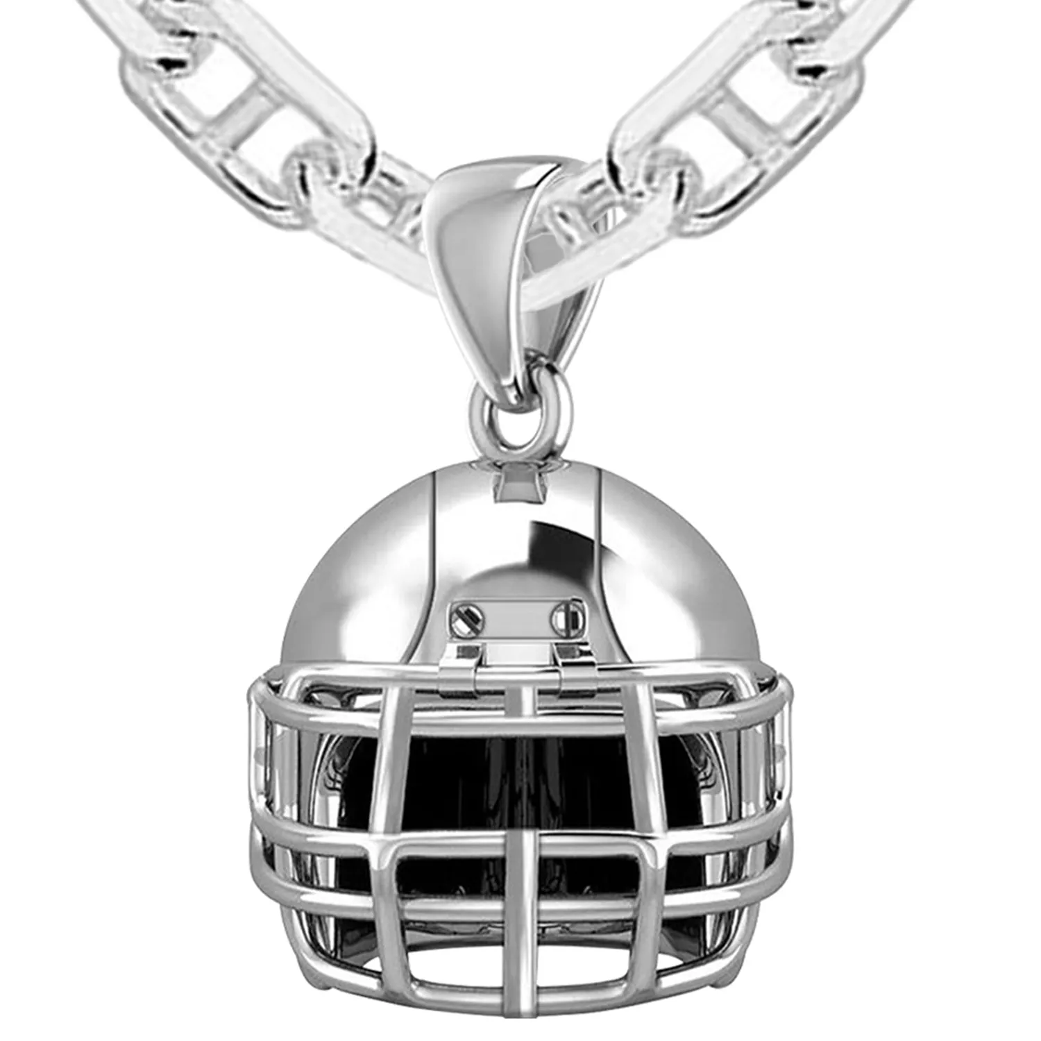 Large 925 Sterling Silver 3D Football Helmet Pendant Necklace, 22mm