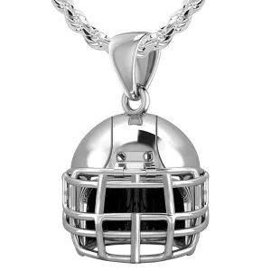Large 925 Sterling Silver 3D Football Helmet Pendant Necklace, 22mm