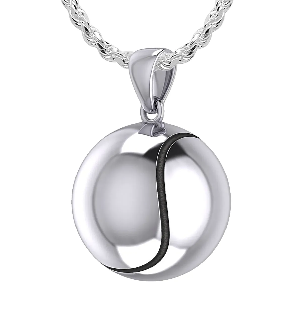 Large 925 Sterling Silver 3D Tennis Ball Pendant Necklace, 18.5mm
