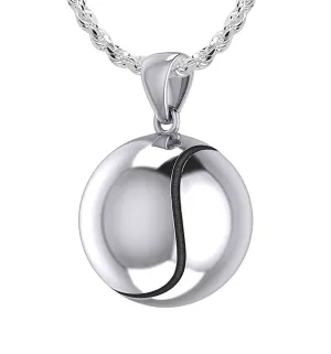 Large 925 Sterling Silver 3D Tennis Ball Pendant Necklace, 18.5mm