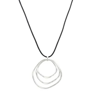 Large Tiered Hammered Rings on Black Cord Necklace